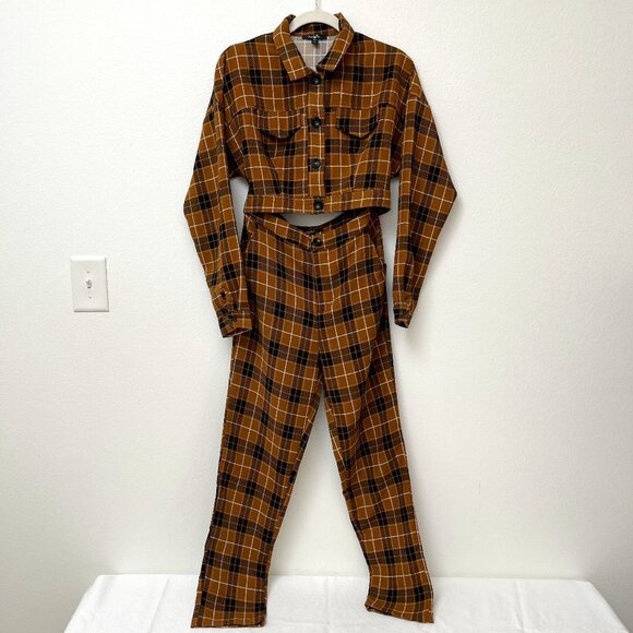 Papaya Vintage Style Clueless Mustard Plaid Two Piece Cropped Jacket & Pants M - Picture 1 of 16